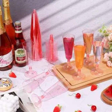 Stylish Pink Plastic Champagne Flutes – 40 Count
