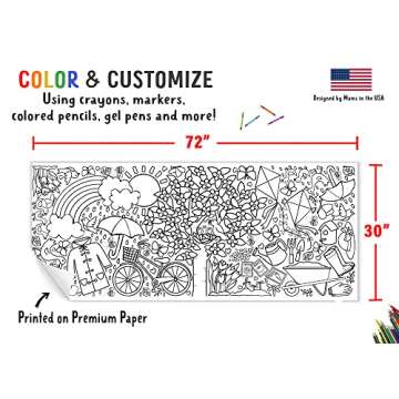 Tiny Expressions Spring Coloring Poster for Kids, Springtime Fun - Rolled, No Creases 30" x 72" Giant Coloring Tablecloth to Color On, Garden Theme - Spring Crafts for Kids