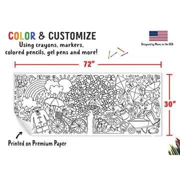 Tiny Expressions Spring Coloring Poster for Kids, Springtime Fun - Rolled, No Creases 30" x 72" Giant Coloring Tablecloth to Color On, Garden Theme - Spring Crafts for Kids
