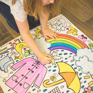 Tiny Expressions Spring Coloring Poster for Kids, Springtime Fun - Rolled, No Creases 30" x 72" Giant Coloring Tablecloth to Color On, Garden Theme - Spring Crafts for Kids