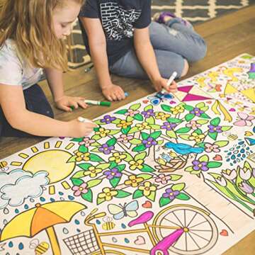 Tiny Expressions Spring Coloring Poster for Kids, Springtime Fun - Rolled, No Creases 30" x 72" Giant Coloring Tablecloth to Color On, Garden Theme - Spring Crafts for Kids