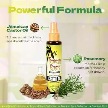 Bronner Bros Tropical Roots Jamaican Black Castor Oil with Rosemary Oil for Healthy Hair Growth - Deeply Nourishes, Strengthens, Soothes & Revitalizes Hair & Scalp - Adds Moisture & Shine - 5oz