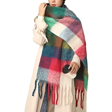 OUNIYA Big Chunky Plaid Scarf Colorful Checked Oversized Warm Winter