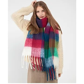 Stylish OUNIYA Big Chunky Plaid Scarf for Winter Fashion