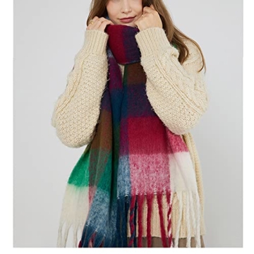 Stylish OUNIYA Big Chunky Plaid Scarf for Winter Fashion