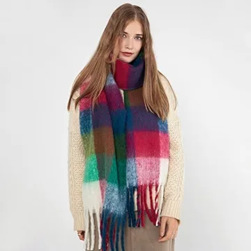 Stylish OUNIYA Big Chunky Plaid Scarf for Winter Fashion
