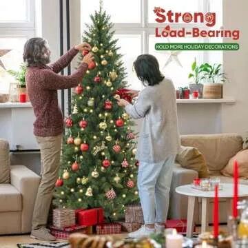 Christmas Tree with Slim Design,Prelit Christmas Tree with 1200 Realistic Branch Tips,Artificial Chr...