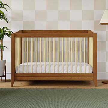 Babyletto Sprout 4-in-1 Convertible Crib with Toddler Bed Conversion Kit in Chestnut and Natural, Gr...