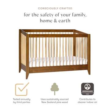 Babyletto Sprout 4-in-1 Convertible Crib with Toddler Bed Conversion Kit in Chestnut and Natural, Greenguard Gold Certified