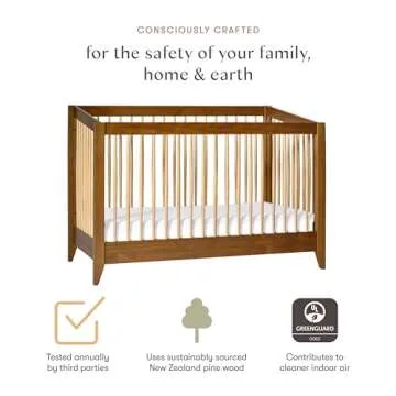 Babyletto Sprout 4-in-1 Convertible Crib with Toddler Bed Conversion Kit in Chestnut and Natural, Greenguard Gold Certified