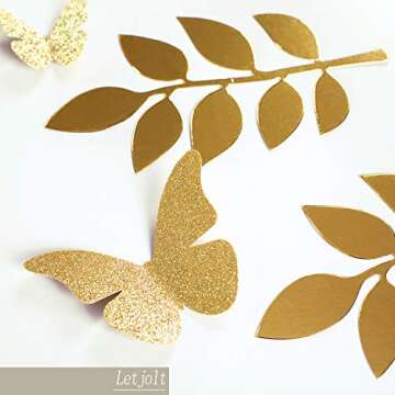 Paper Leaves Set Decor Flower Golden Decorations for Decals Family Tree Photo Wall Crafts Leaf Glitt...