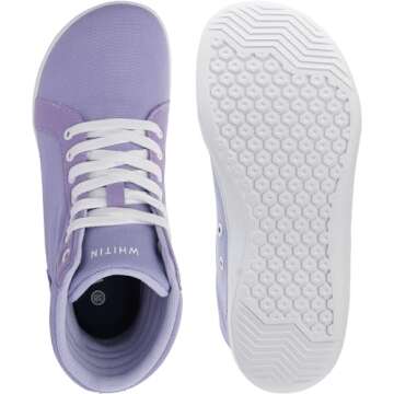 WHITIN Women's Wide Toe Box High-top Barefoot Shoes Minimalist Sneakers Zero Drop Sole Size 6.5W Casual Canvas Tennis Walking Workout Purple 37