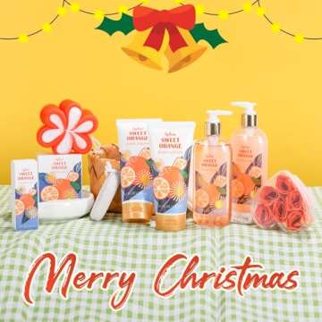 Gift Baskets for Women, Gift Set for Women-BFFLOVE Sweet Orange Spa Bath Gifts, 10 Pc Bath Spa Kit Includes Bath Salt, Massage Oil, Bubble Bath, Spa Tote Bag. Best Women Gifts for Birthday & Party