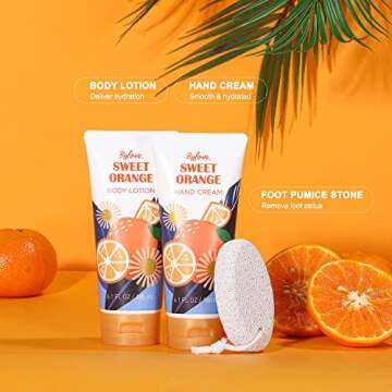 Gift Baskets for Women, Gift Set for Women-BFFLOVE Sweet Orange Spa Bath Gifts, 10 Pc Bath Spa Kit Includes Bath Salt, Massage Oil, Bubble Bath, Spa Tote Bag. Best Women Gifts for Birthday & Party