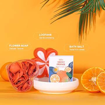 Gift Baskets for Women, Gift Set for Women-BFFLOVE Sweet Orange Spa Bath Gifts, 10 Pc Bath Spa Kit Includes Bath Salt, Massage Oil, Bubble Bath, Spa Tote Bag. Best Women Gifts for Birthday & Party