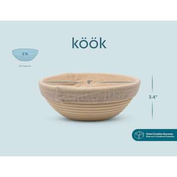 Kook Proofing Set, Sourdough Bread, 2 Rattan 9 Inch Banneton Baskets, 2 Basket Covers, Metal Scraper, Plastic Scraper, Scoring Lame, 5 Blades and Case, Baking Kit, Dough Bowls, Round Shape