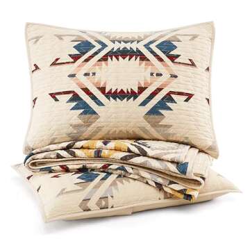 PENDLETON 37508 White Sands Full-Queen Cotton Coverlet Set Ultra Soft Reversible Lightweight Layering Quilt Blanket Bedding Easy Care Machine Washable 3-Piece Quilt Set, Full/Queen, Sandshell