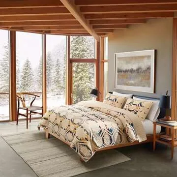 PENDLETON 37508 White Sands Full-Queen Cotton Coverlet Set Ultra Soft Reversible Lightweight Layering Quilt Blanket Bedding Easy Care Machine Washable 3-Piece Quilt Set, Full/Queen, Sandshell