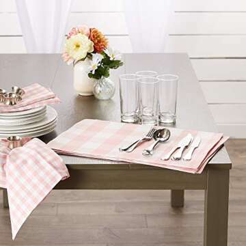 DII Gingham Check Tabletop Collection Pink Placemat Set