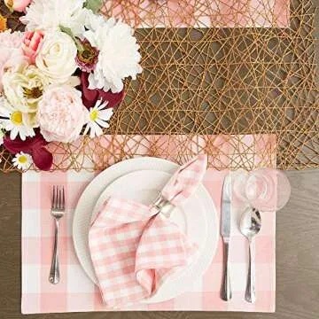 DII Gingham Check Tabletop Collection Pink Placemat Set