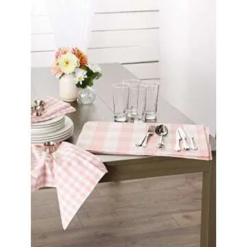 DII Gingham Check Tabletop Collection Pink Placemat Set