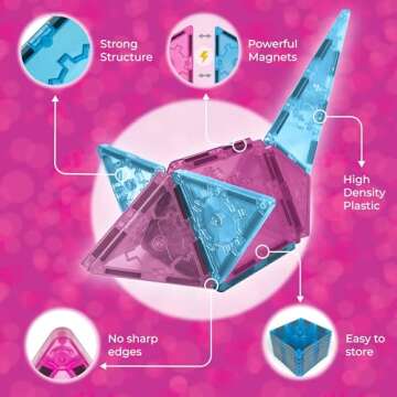 Tytan Tiles Officially Licensed Disney Princess Magnetic Tile Castle 70-Piece Building Set, Powerful STEM/STEAM Learning Workbook, Creative Engineering Play, Shape & Pattern Recognition, Ages 3 Plus