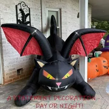 Outdoor Halloween Decorations Inflatables Yard Blow Up Decor Lawn Light Up Dragon Cat with Crimson C...