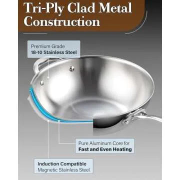 Cooks Standard Wok Multi-Ply Clad Stir Fry Pan, 13-Inch, Silver