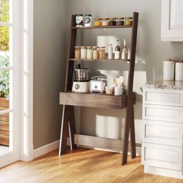 Tangkula Ladder Desk with Countertop & Drawer, Home Office Computer Laptop Table with Open Shelves &...