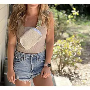 Athletica Everywhere Fleece Belt Bag,Crossbody Bag Fanny Pack for Women,Cute Mini Everywhere Bum Hip Waist Pack,Gold Buckle Dupes