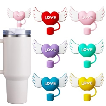 6PCS Straw Cover Cap for Stanley Cup, Silicone Love Heart Straw Topper for Stanley 30&40 Oz Tumbler ...