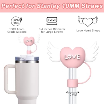 6PCS Straw Cover Cap for Stanley Cup, Silicone Love Heart Straw Topper for Stanley 30&40 Oz Tumbler with Handle, 10mm Dust-Proof Reusable Straw Tips for Man & Woman Gift.(Style 1)