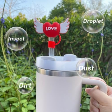 6PCS Straw Cover Cap for Stanley Cup, Silicone Love Heart Straw Topper for Stanley 30&40 Oz Tumbler with Handle, 10mm Dust-Proof Reusable Straw Tips for Man & Woman Gift.(Style 1)