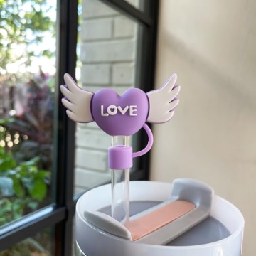 6PCS Straw Cover Cap for Stanley Cup, Silicone Love Heart Straw Topper for Stanley 30&40 Oz Tumbler with Handle, 10mm Dust-Proof Reusable Straw Tips for Man & Woman Gift.(Style 1)