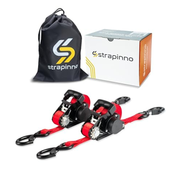 Strapinno Retractable Ratchet Straps - 1 in x 15 ft Heavy Duty Tie Downs, 3000lbs Breaking Strength,...