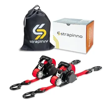 Strapinno Retractable Ratchet Straps - 1 in x 15 ft Heavy Duty Tie Downs, 3000lbs Breaking Strength,...