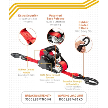 Strapinno Heavy Duty Retractable Ratchet Straps for Cargo
