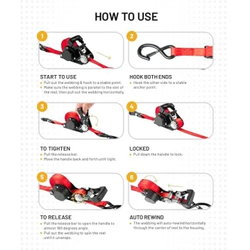 Strapinno Heavy Duty Retractable Ratchet Straps for Cargo