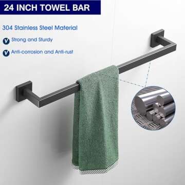 Premium Matte Black Bathroom Hardware Set with Towel Bar and Hooks