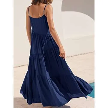 ANRABESS Women Summer Casual Loose Sleeveless Sundress Spaghetti Strap Flowy Boho Linen Beach Vacation Maxi Long Dress Navy Blue X-Large