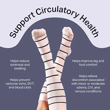 Comrad Knee High Compression Socks for Women & Men (Navy/White Stripe, Medium) - For Pregnancy, Nurses, Athletes, and More