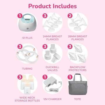 Spectra Baby S1 Plus Premier Rechargeable Breast Pump with Grey Tote Premium Accessory Kit - 24 mm