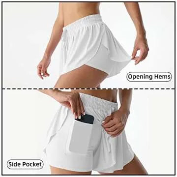 Flowy Athletic Shorts for Women Running Tennis Butterfly Shorts Girls 2-in-1 Double Layer Quick-Drying Comfy Shorts (X-Small, Milky White)