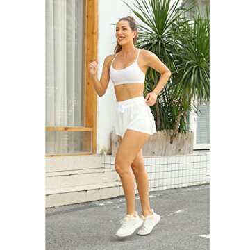 Flowy Athletic Shorts for Women Running Tennis Butterfly Shorts Girls 2-in-1 Double Layer Quick-Drying Comfy Shorts (X-Small, Milky White)