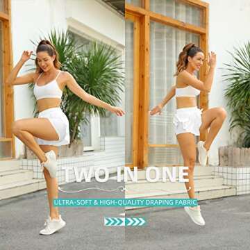 Flowy Athletic Shorts for Women Running Tennis Butterfly Shorts Girls 2-in-1 Double Layer Quick-Drying Comfy Shorts (X-Small, Milky White)