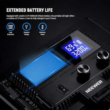 NEEWER 9" LED Video Light Panel, Dimmable DSLR Camera Soft Light with Mini Tripod, 4000mAh Battery, USB Type C Ports, 3200K~5600K CRI95+ 600Lux for Photography Video Recording Live Streaming, NL-116AI