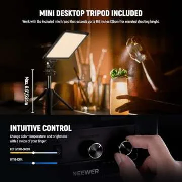 NEEWER 9" LED Video Light Panel, Dimmable DSLR Camera Soft Light with Mini Tripod, 4000mAh Battery, USB Type C Ports, 3200K~5600K CRI95+ 600Lux for Photography Video Recording Live Streaming, NL-116AI