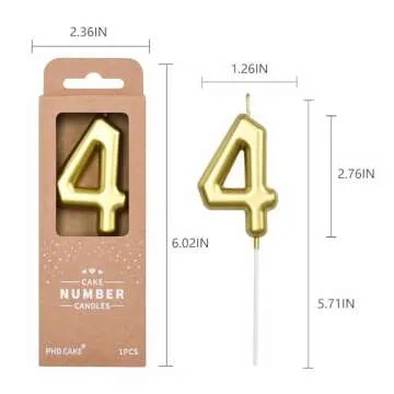 PHD CAKE Classical Gold Number 4 Birthday Candle