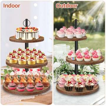 Cupcake Stand, 3 Tier Large Cupcake Stand,Round Cupcake Stand for 50 Cupcakes,Rustic Dessert Table Display Set Wood Cupcake Tower Cake Stand Tiered Tray Stand for Wedding Birthday Baby Shower 2 Pack