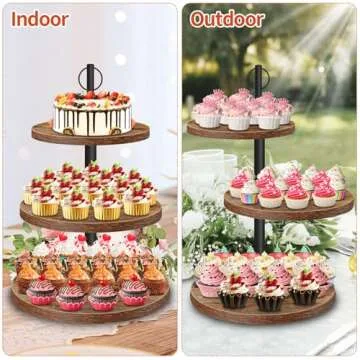 Cupcake Stand, 3 Tier Large Cupcake Stand,Round Cupcake Stand for 50 Cupcakes,Rustic Dessert Table Display Set Wood Cupcake Tower Cake Stand Tiered Tray Stand for Wedding Birthday Baby Shower 2 Pack